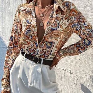 New | Paisley Print | Button Down Collared Shirt | Size Large (8/10)